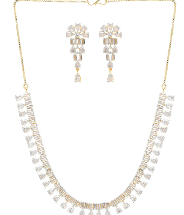 YouBella Jewellery Celebrity Inspired American Diamond Studded Necklace Jewellery Set with Earrings for Girls and Women (Gold) (YBNK_50543)