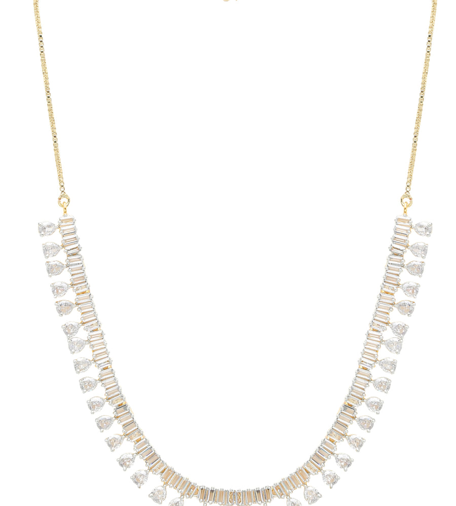 YouBella Jewellery Celebrity Inspired American Diamond Studded Necklace Jewellery Set with Earrings for Girls and Women (Gold) (YBNK_50543)