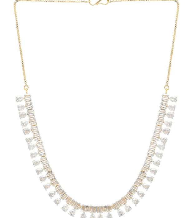 YouBella Jewellery Celebrity Inspired American Diamond Studded Necklace Jewellery Set with Earrings for Girls and Women (Gold) (YBNK_50543)
