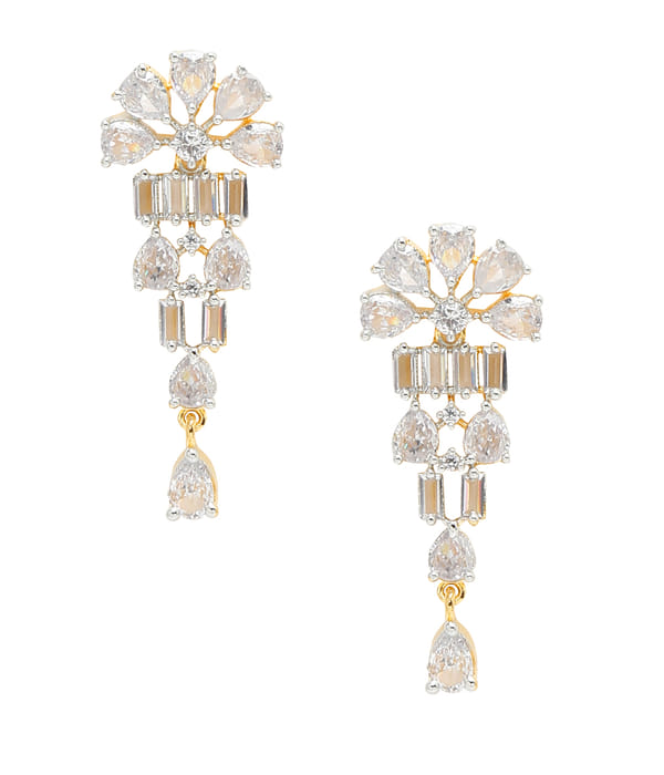 YouBella Jewellery Celebrity Inspired American Diamond Studded Necklace Jewellery Set with Earrings for Girls and Women (Gold) (YBNK_50543)