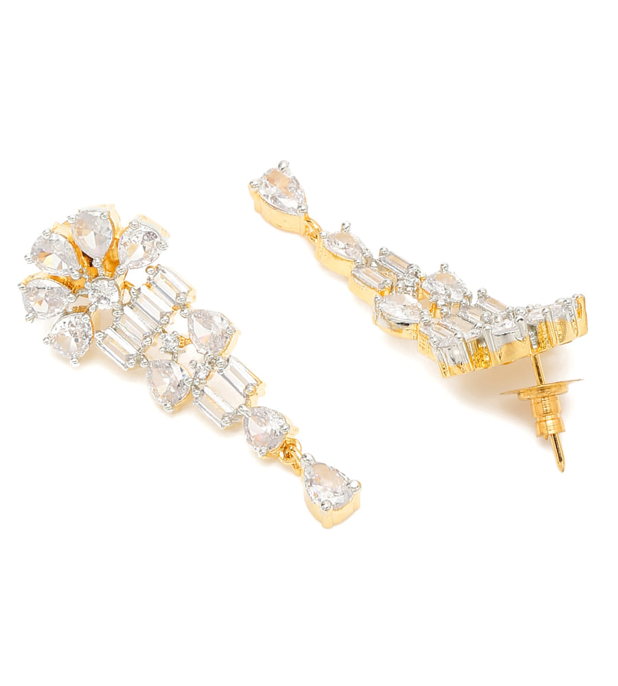 YouBella Jewellery Celebrity Inspired American Diamond Studded Necklace Jewellery Set with Earrings for Girls and Women (Gold) (YBNK_50543)
