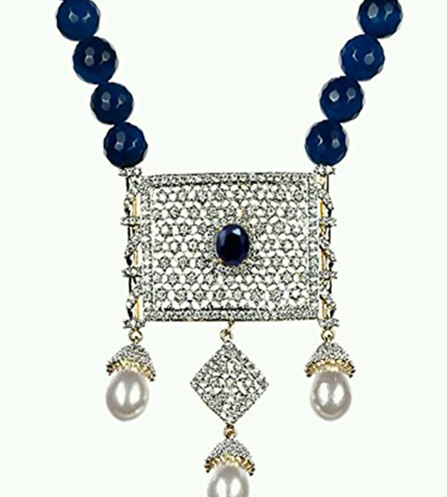 YouBella American Diamond Gold Plated Exclusive Necklace Set/Jewellery Set with Earrings for Girls and Women (Blue)