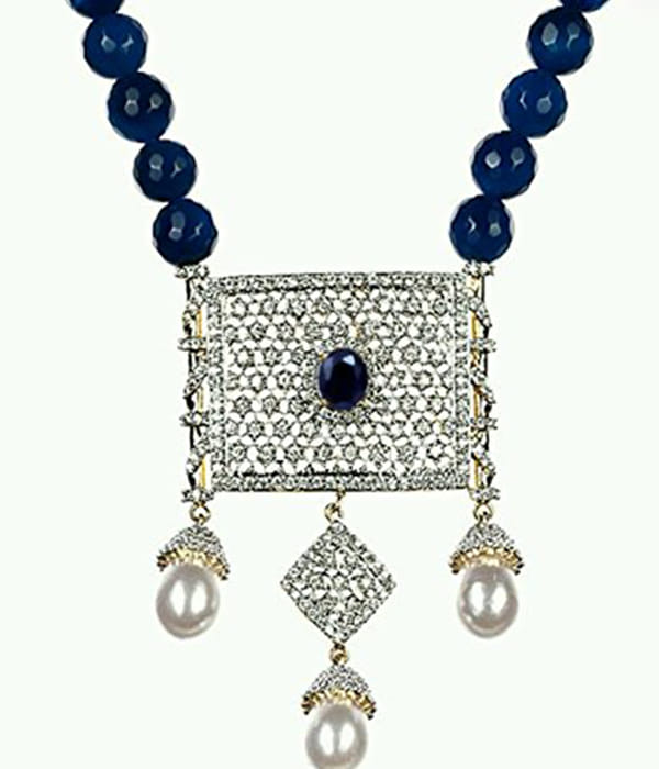 YouBella American Diamond Gold Plated Exclusive Necklace Set/Jewellery Set with Earrings for Girls and Women (Blue)