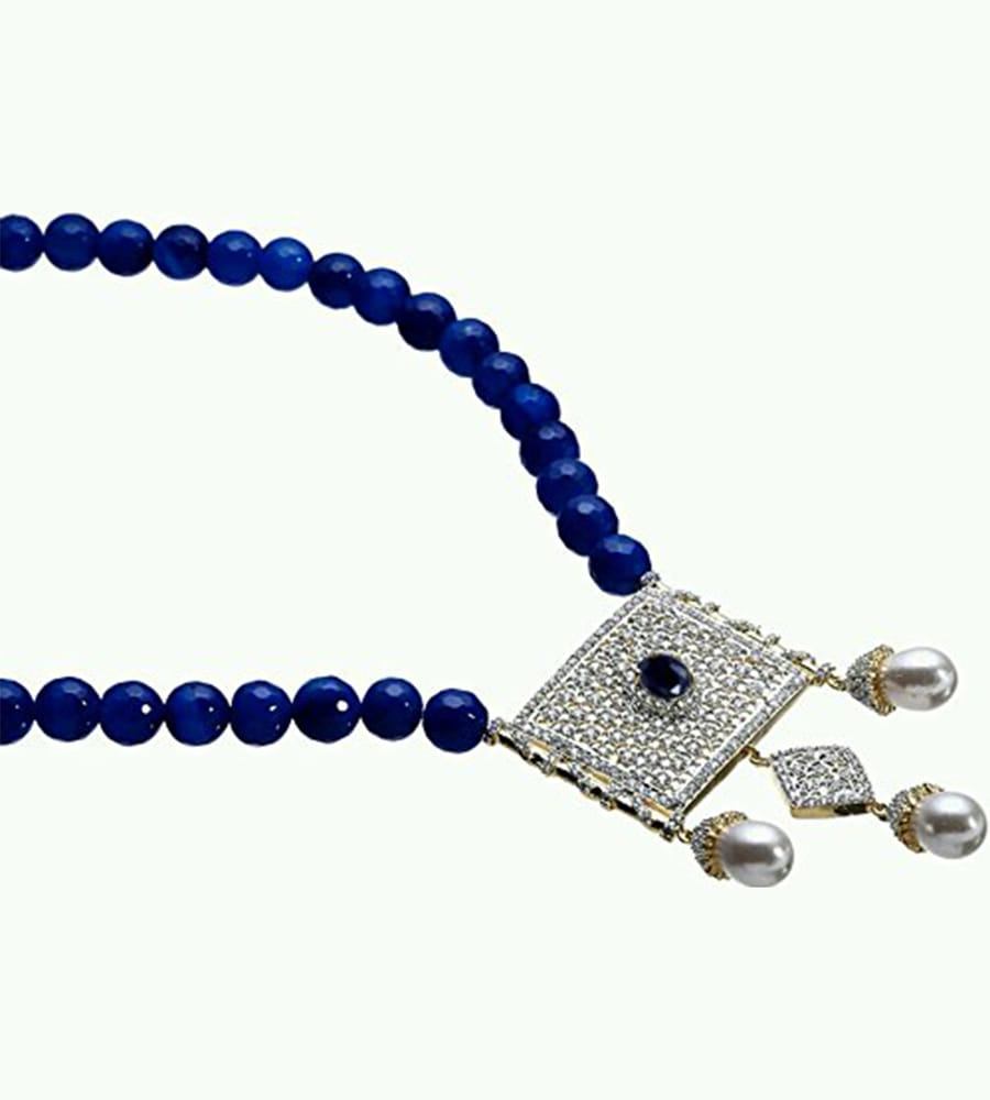 YouBella American Diamond Gold Plated Exclusive Necklace Set/Jewellery Set with Earrings for Girls and Women (Blue)