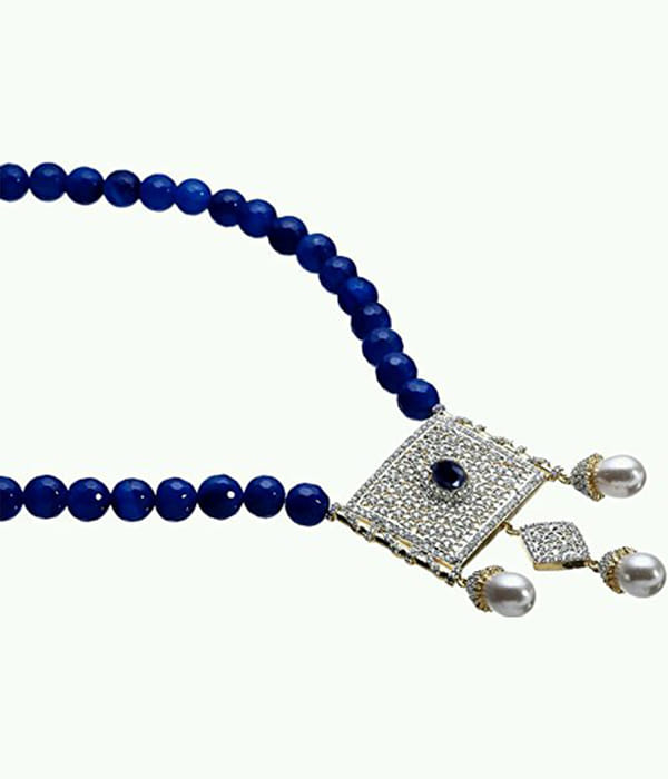 YouBella American Diamond Gold Plated Exclusive Necklace Set/Jewellery Set with Earrings for Girls and Women (Blue)
