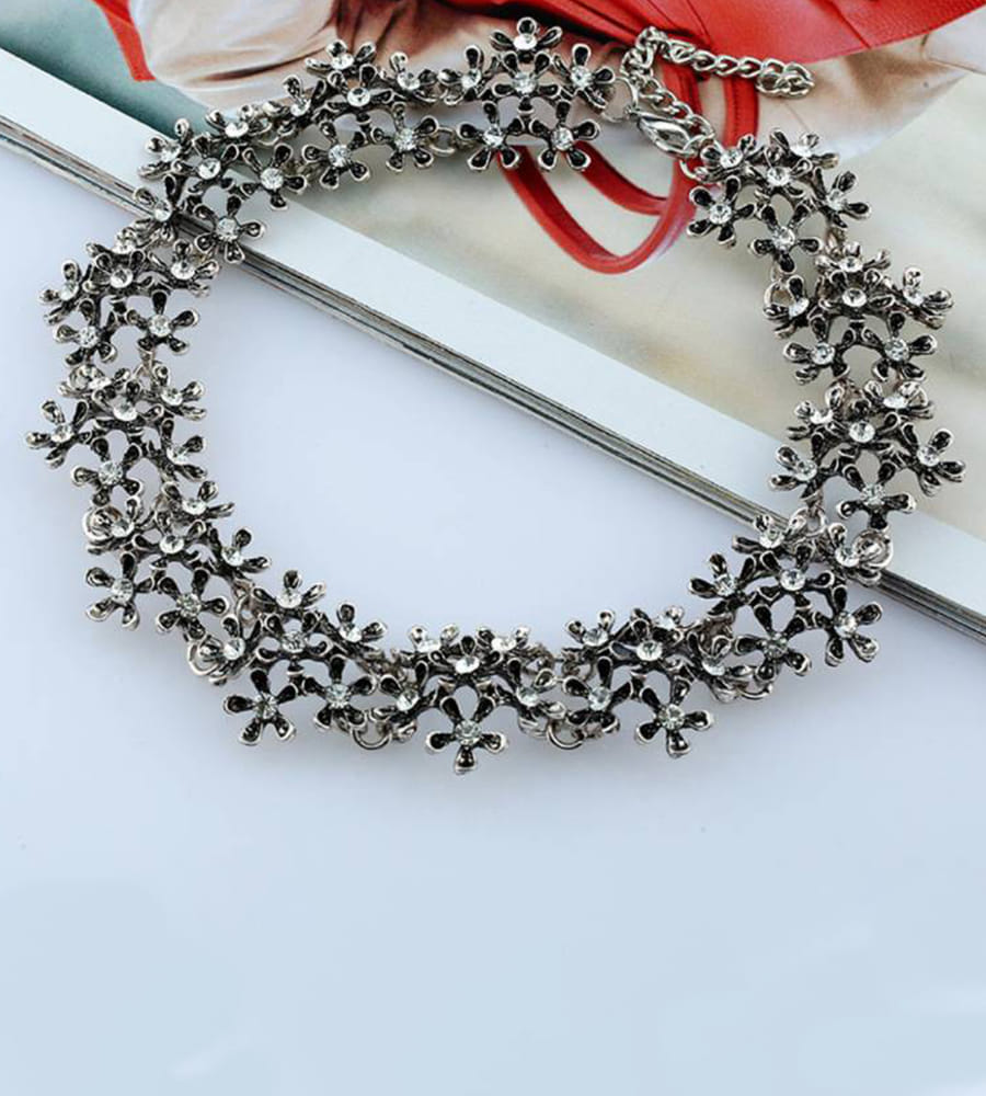 YouBella Jewellery for Women Silver Plated Statement Choker Necklace Jewellery for Girls/Women
