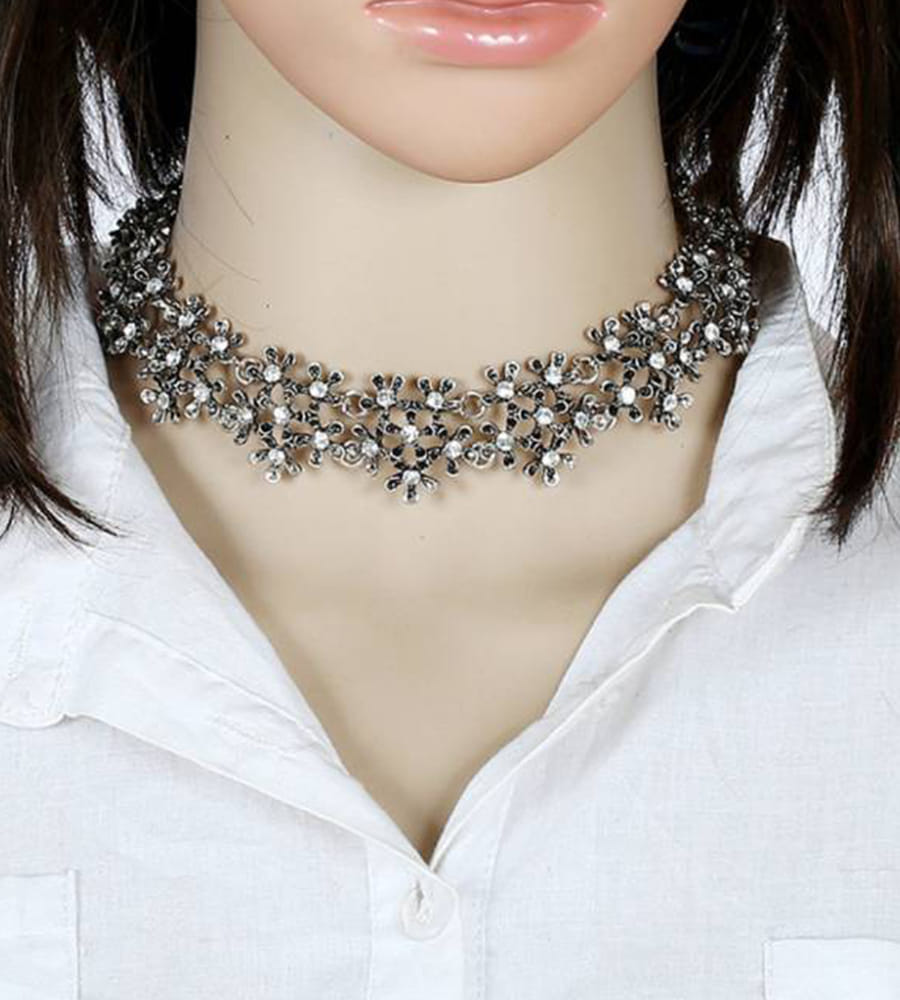 YouBella Jewellery for Women Silver Plated Statement Choker Necklace Jewellery for Girls/Women