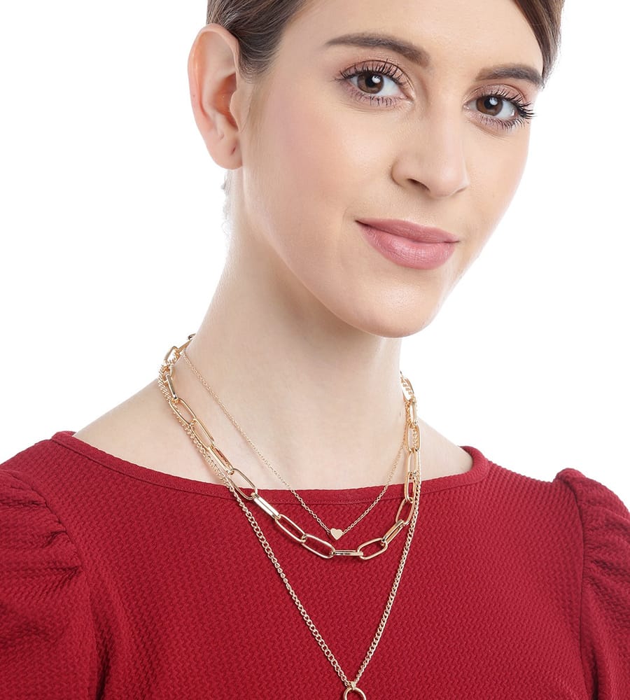 YouBella Women Stylish Latest Design Trendy Multi Layer Necklace Jewellery Gold Plated Multi Strand for Women (Golden) (YBNK_5745)