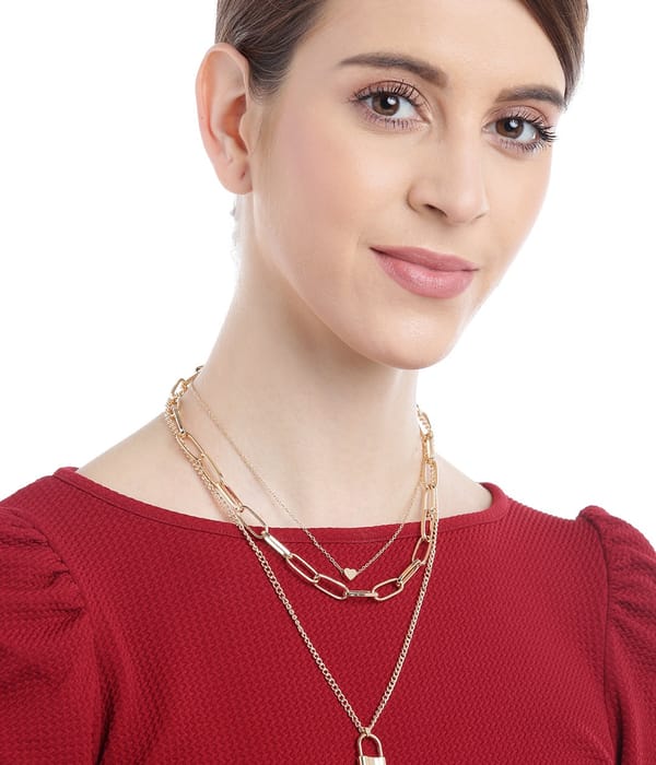 YouBella Women Stylish Latest Design Trendy Multi Layer Necklace Jewellery Gold Plated Multi Strand for Women (Golden) (YBNK_5745)