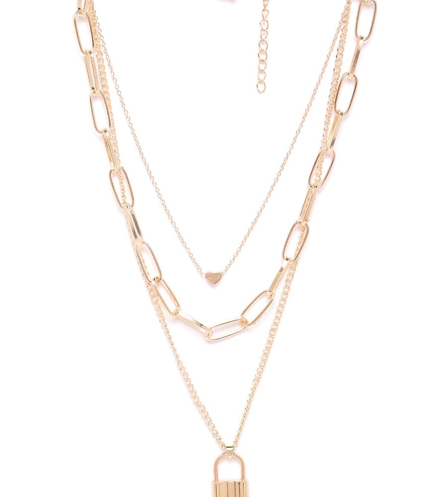 YouBella Women Stylish Latest Design Trendy Multi Layer Necklace Jewellery Gold Plated Multi Strand for Women (Golden) (YBNK_5745)