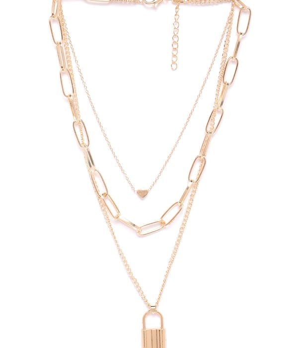 YouBella Women Stylish Latest Design Trendy Multi Layer Necklace Jewellery Gold Plated Multi Strand for Women (Golden) (YBNK_5745)