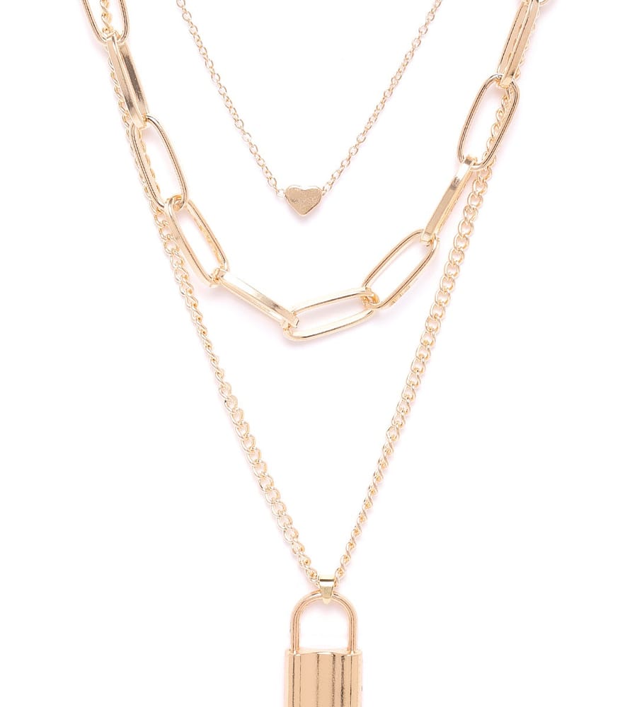 YouBella Women Stylish Latest Design Trendy Multi Layer Necklace Jewellery Gold Plated Multi Strand for Women (Golden) (YBNK_5745)