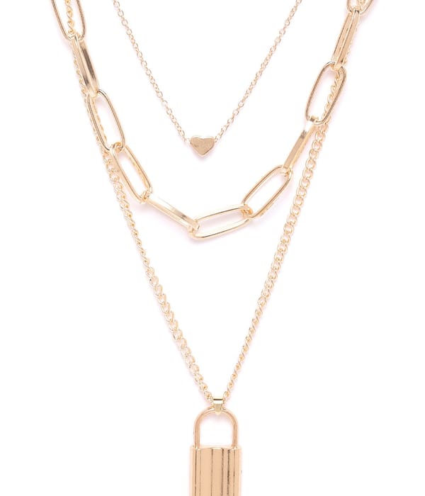 YouBella Women Stylish Latest Design Trendy Multi Layer Necklace Jewellery Gold Plated Multi Strand for Women (Golden) (YBNK_5745)