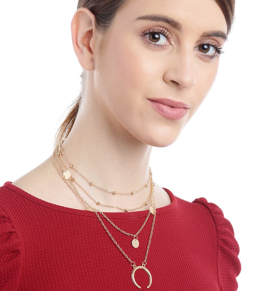YouBella Stylish Jewellery Layered Gold Plated Multi Strand Necklace for Women (Golden, YBNK_5799)