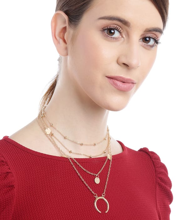 YouBella Stylish Jewellery Layered Gold Plated Multi Strand Necklace for Women (Golden, YBNK_5799)
