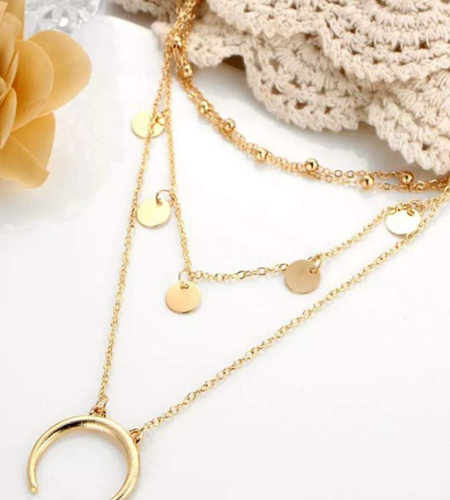 YouBella Stylish Jewellery Layered Gold Plated Multi Strand Necklace for Women (Golden, YBNK_5799)