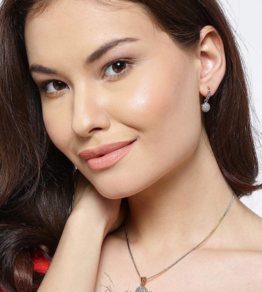 YouBella American Diamond Gold Plated Jewellery Necklace for Girls Fashion Pendant Set/Necklace Set with Earrings for Girls and Women : Best Rakhi Gift Jewellery