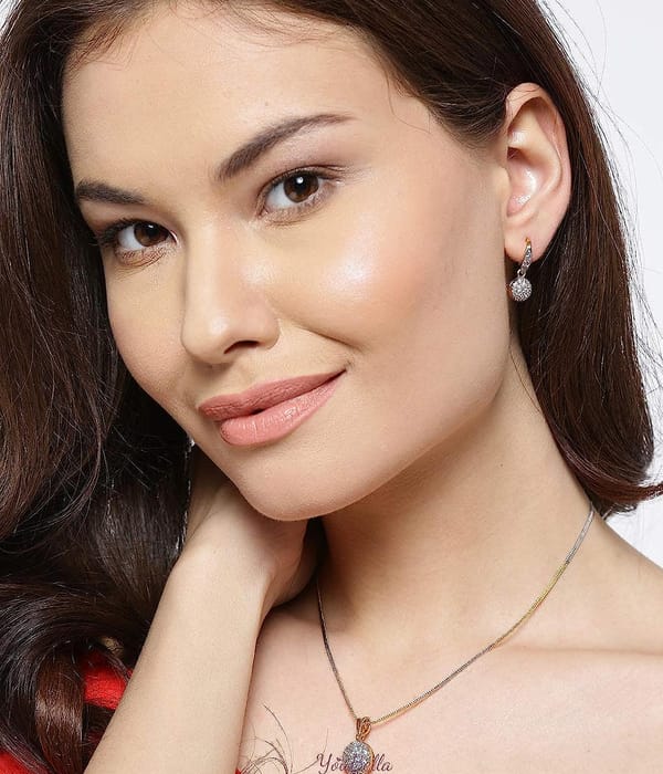 YouBella American Diamond Gold Plated Jewellery Necklace for Girls Fashion Pendant Set/Necklace Set with Earrings for Girls and Women : Best Rakhi Gift Jewellery