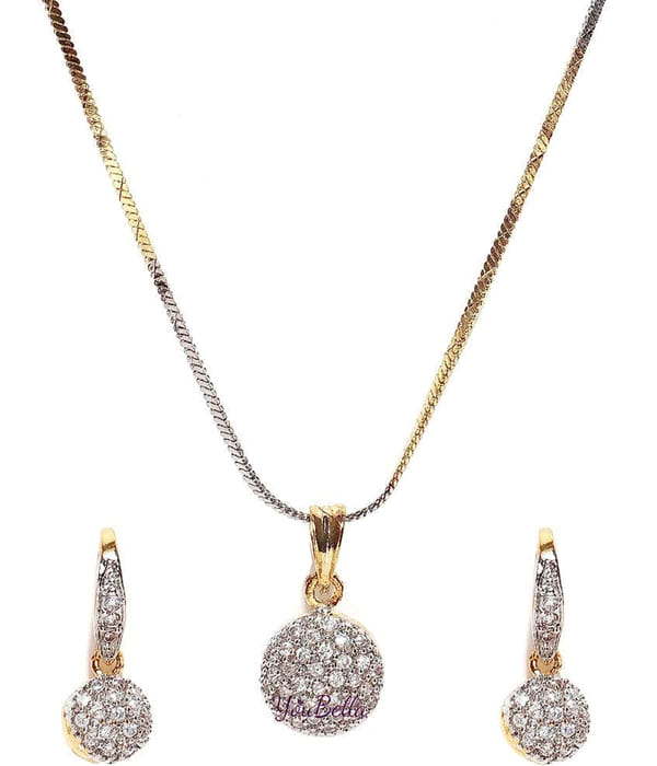 YouBella American Diamond Gold Plated Jewellery Necklace for Girls Fashion Pendant Set/Necklace Set with Earrings for Girls and Women : Best Rakhi Gift Jewellery