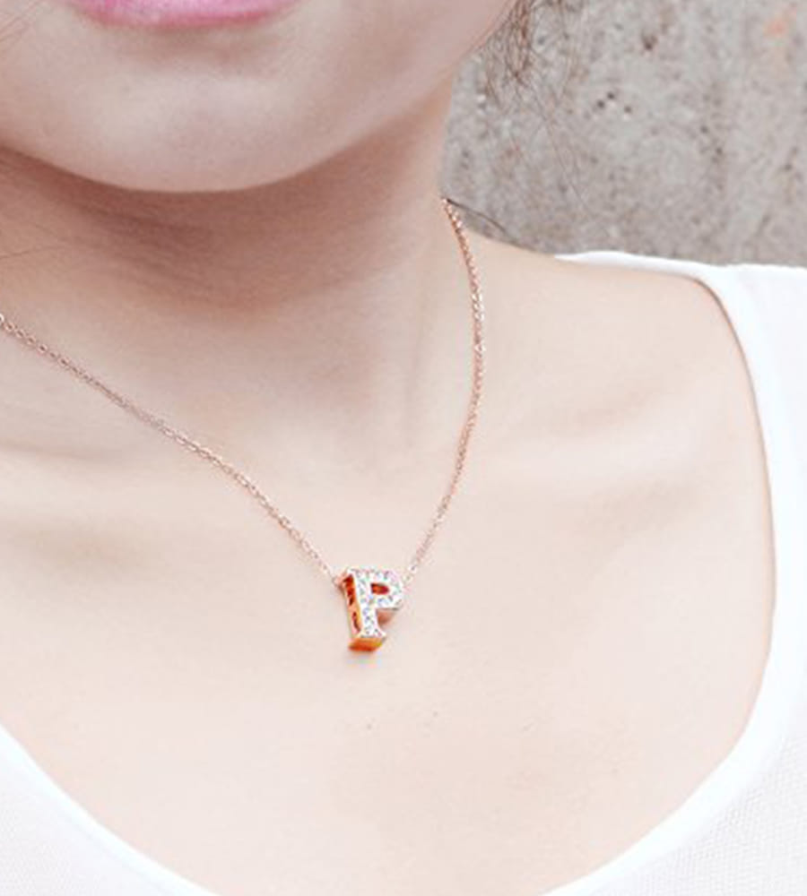 Valentine Gifts :YouBella Jewellery Alphabet Letter P Unisex Pendant/Necklace for Women/Girls/Boys/Men (Gold)