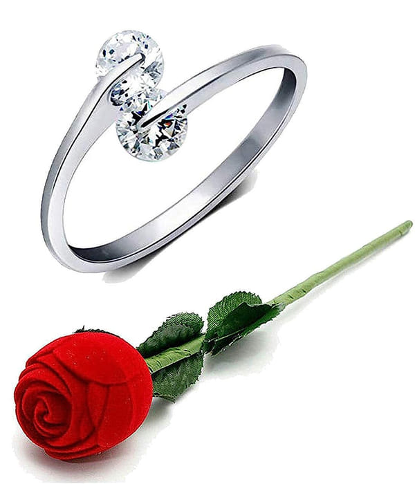 YouBella Valentine Gifts Rose Box with Crystal Ring Silver Plated Ring for Men (Silver and Red) (YBRG_20083)