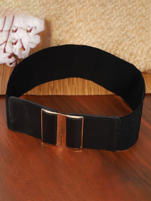 YouBella Women Fashion Jewellery Gold-Toned Stretchable Black Waist Belt With Black leather  for Women and Girls