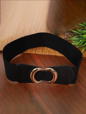 YouBella Women Fashion Jewellery Gold-Toned Stretchable Black Waist Belt With Black leather  for Women and Girls