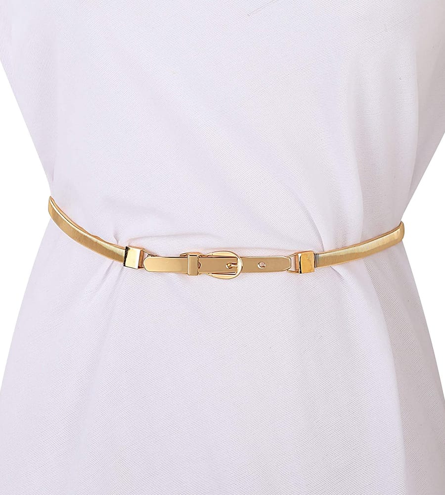 gold waist belt for dress Gold Belt for Dresses Gold Waist Belt Ladies Golden Belts Women Fancy Womens Fashion Metal Stretch Waist Metal Stretch Elastic Waistband Skinny Thin Girdle for Women Dress for Girls at Amazon Women's