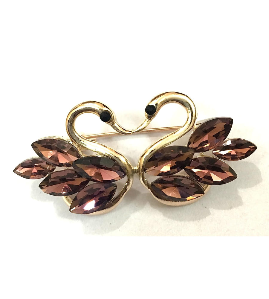 Valentine Gifts:YouBella Jewellery Valentine Collection Cute Couple Swan Unisex Brooch for Men/Women/Girls (Dark-Brown)