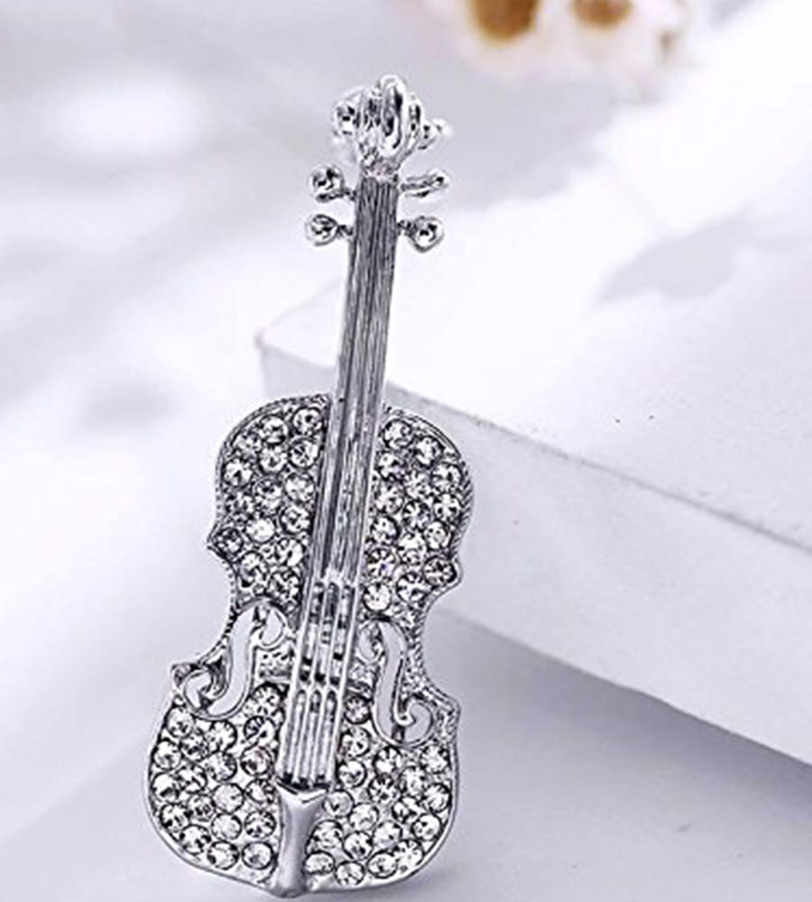 Best Valentine Gifts : YouBella Gracias Collection Musical Guitar Brooch for Men and Women/Girls (Silver)