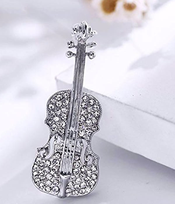 Best Valentine Gifts : YouBella Gracias Collection Musical Guitar Brooch for Men and Women/Girls (Silver)