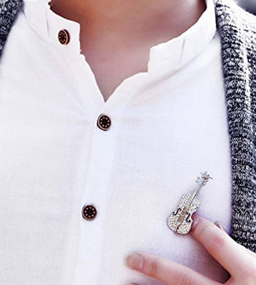 Best Valentine Gifts : YouBella Gracias Collection Musical Guitar Brooch for Men and Women/Girls (Silver)