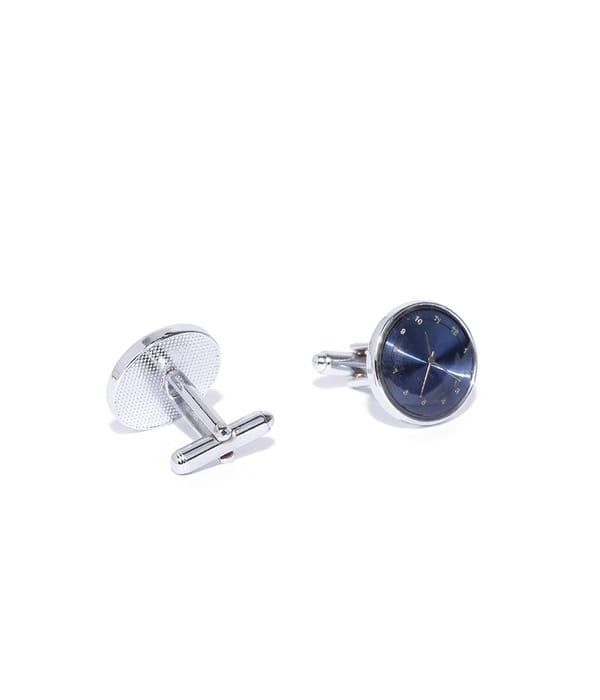 YouBella Jewellery Silver Plated Watch Style Formal Cuff Links Cufflinks Set for Men