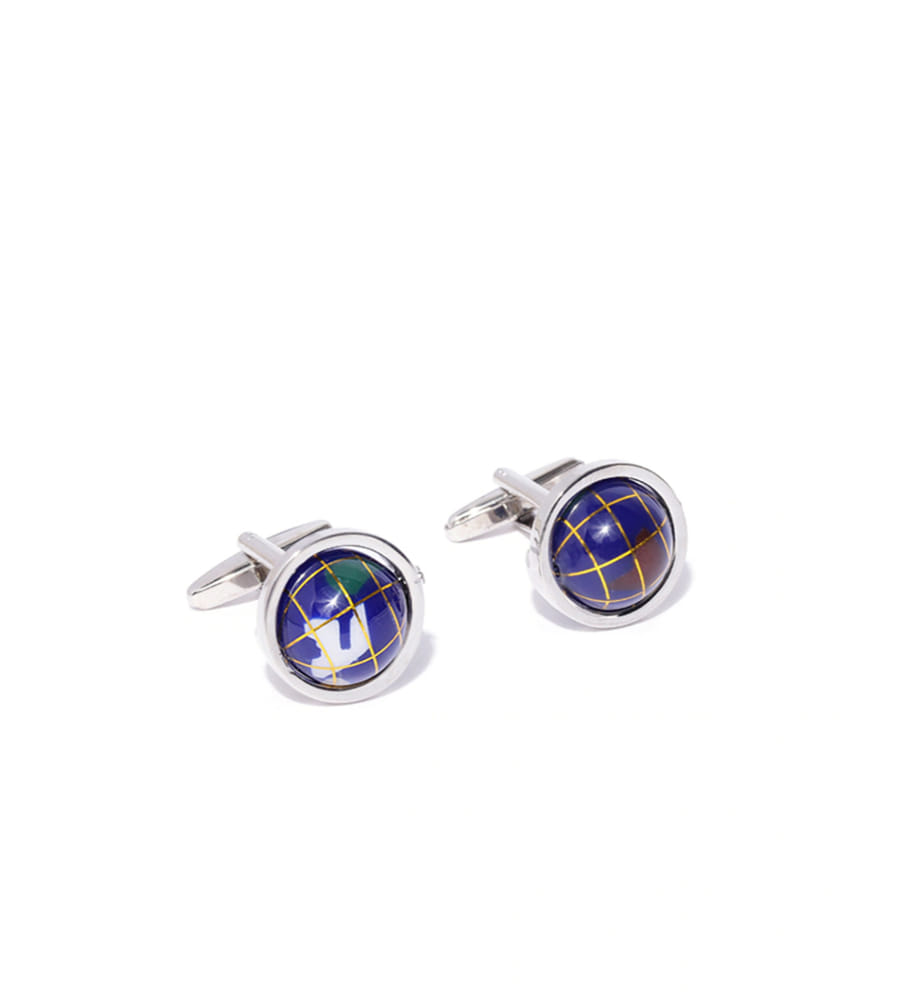 YouBella Jewellery Valentine Gifts for Men Latest Stylish Globe Silver Blue Formal Cuff Links Cufflinks Set for Men