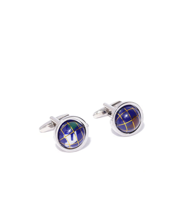 YouBella Jewellery Valentine Gifts for Men Latest Stylish Globe Silver Blue Formal Cuff Links Cufflinks Set for Men