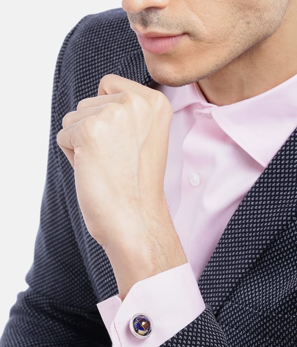 YouBella Jewellery Valentine Gifts for Men Latest Stylish Globe Silver Blue Formal Cuff Links Cufflinks Set for Men