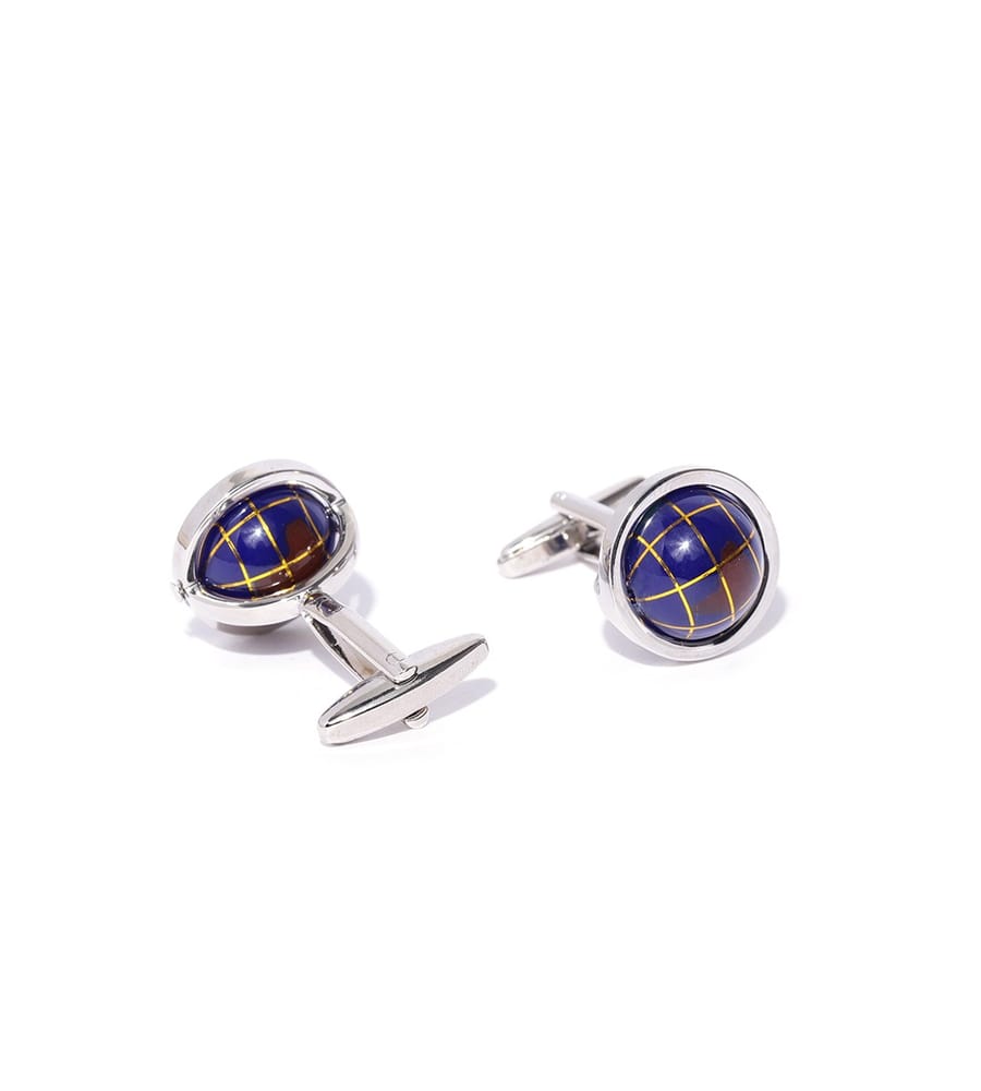 YouBella Jewellery Valentine Gifts for Men Latest Stylish Globe Silver Blue Formal Cuff Links Cufflinks Set for Men