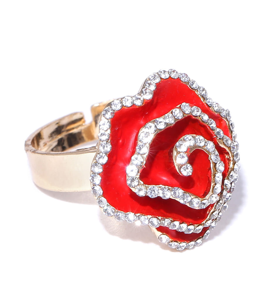 YouBella Red  Gold-Toned Stone-Studded Adjustable Ring