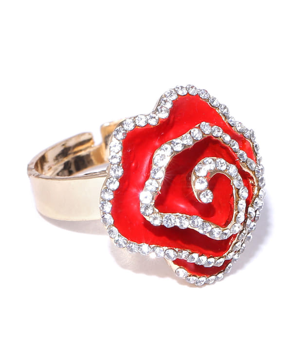YouBella Red  Gold-Toned Stone-Studded Adjustable Ring
