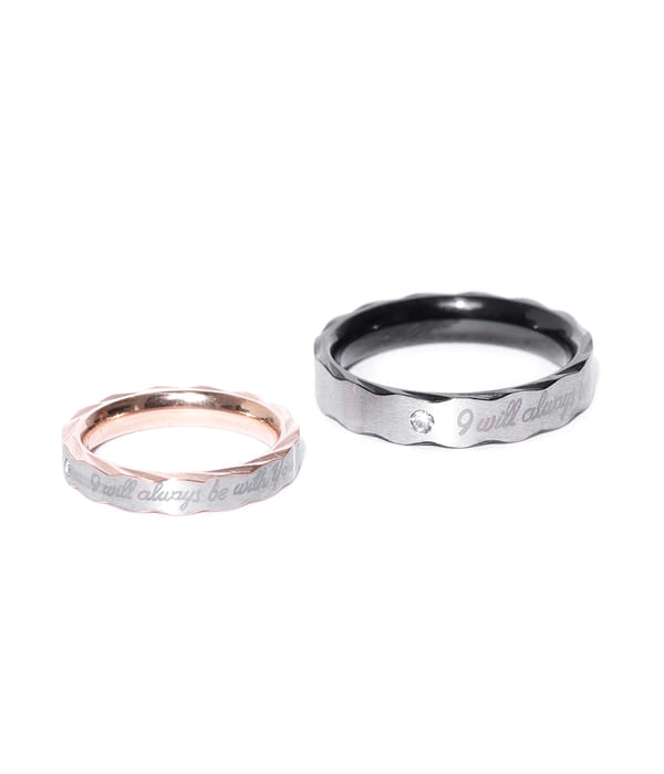 YouBella Silver-Toned Stone-Studded Couple Ring Set